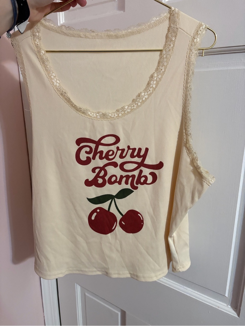 SHEIN Cream Tank with Red Cherry Graphic